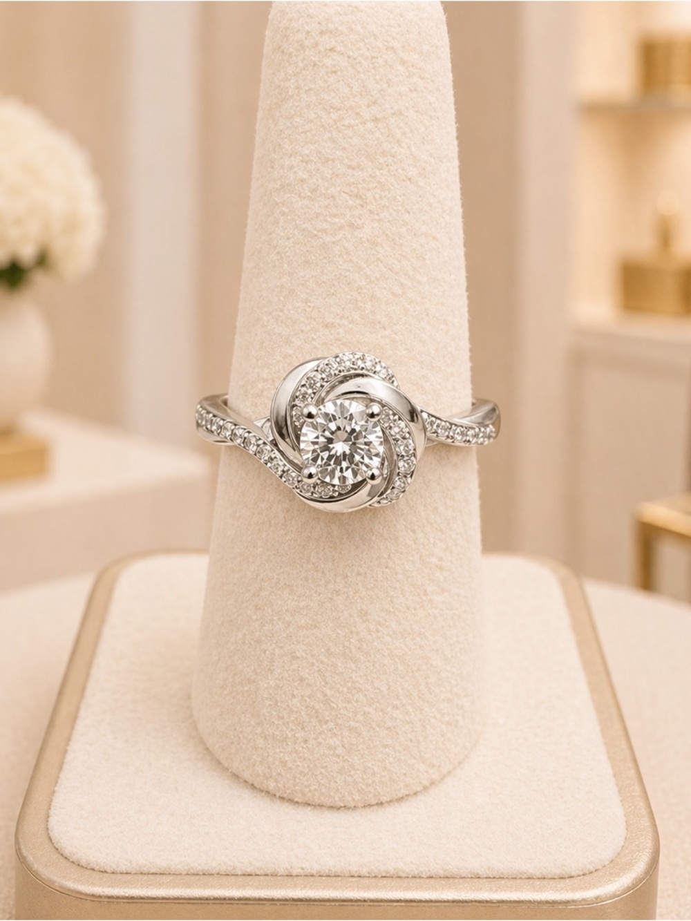 925 Sterling Silver Size 7 Ring Swirl Rose Design CZ Sparkle Round Circle